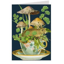 Bunny and Mushrooms in Teacup Card ~ England